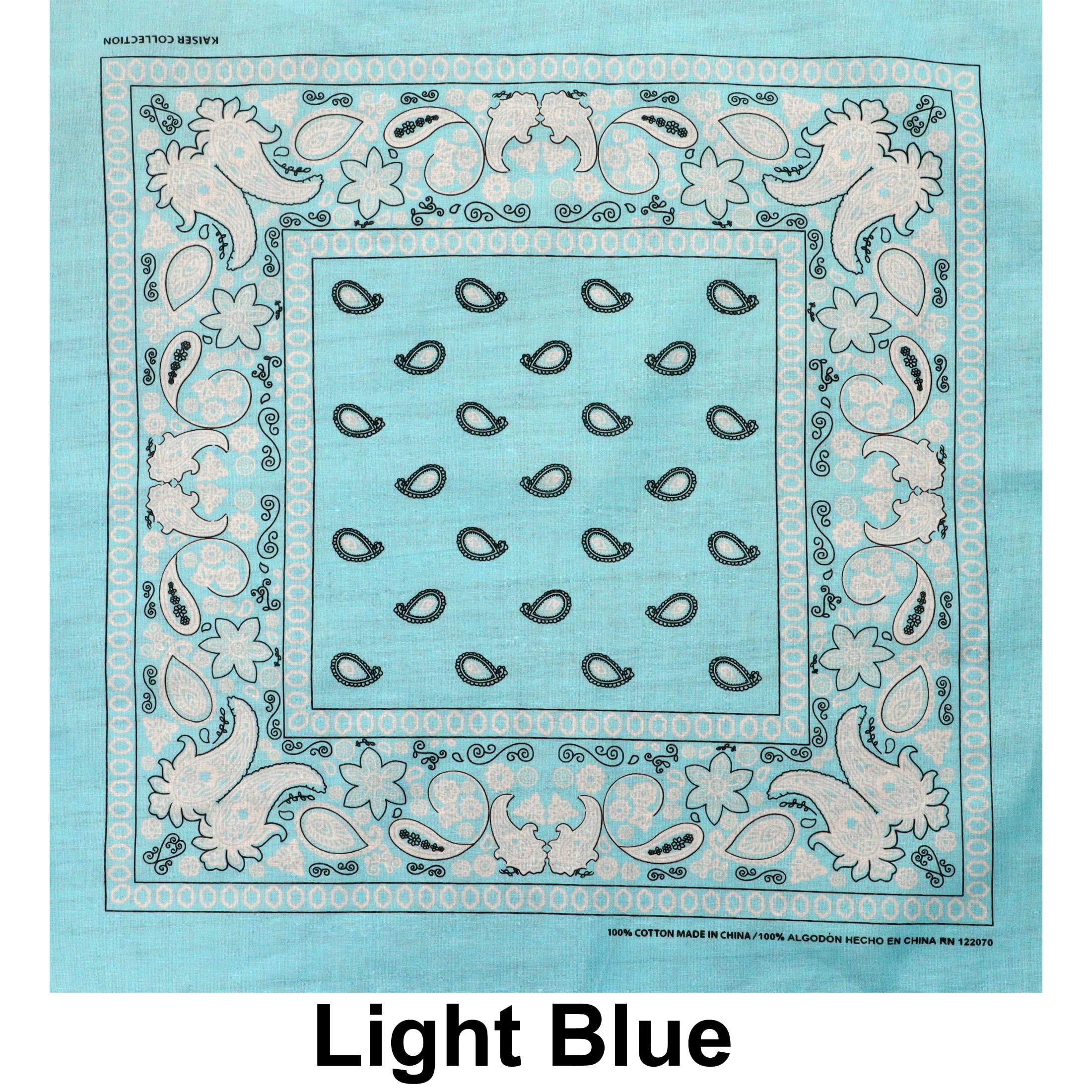 Light Blue Paisley Design Print Cotton Bandana (22 inches x 22 inches