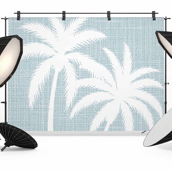 Light Blue Palm Tree Backdrops for Photography, Summer Tropical Beach Country Tree Leaf Linen Texture Fabric Photo Background Sturdy Studio Props for Photo Studio, Video Recording Photoshoot 10x8ft