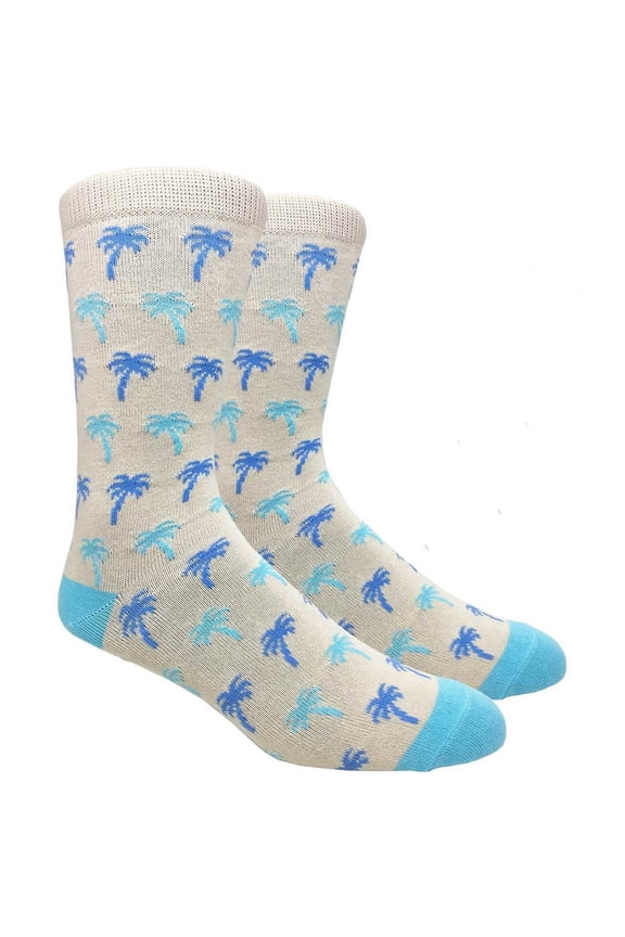 Light Blue Palm Tree Socks (Adult Large - Men's Shoe Sizes 8-12)