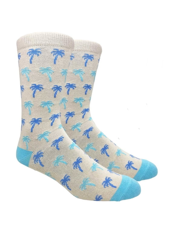 Light Blue Palm Tree Socks (Adult Large - Men's Shoe Sizes 8-12)