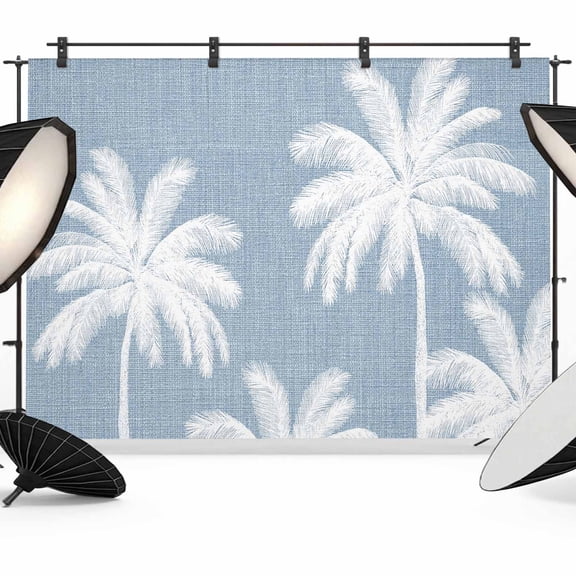 Light Blue Palm Trees Backdrop for Photography, Summer Beach Tropical Farmhouse Photo Backdrop Portrait Background Party Banner Photo Backgrounds for Studio Booth Props, 12x8ft