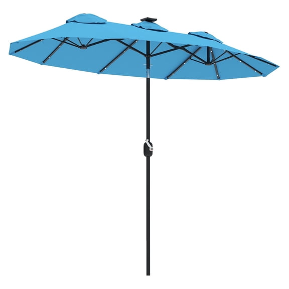 Light Blue Patio Umbrella 9.7ft Outdoor with LED, Crank & Tilt - Double-Sided Garden Parasol for Patio, Deck, Beach, Backyard