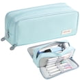 thumbnail image 1 of Light Blue Pencil Case, Multi Compartment Canvas Pencil Pouch, Large Capacity Pen Organizer Bag with Zipper for Office Stationery Supplies, 1 of 9