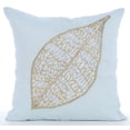 thumbnail image 1 of Light Blue Pillow Cover 18x18 inch (45x45 cm), Light Blue Decorative Pillow Cover, Beaded Leaf Tropical Theme Pillow Cover, Linen Pillow Cover Couch, Floral - Gold Leaflet, 1 of 3