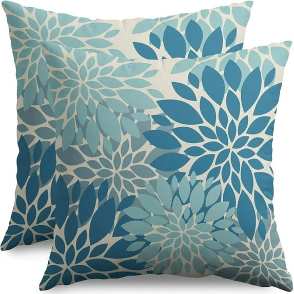 Light Blue Pillow Covers 18X18 Inch Set of 2, Spring Summer Floral Dahlia Flower Cream Decorative Throw Pillow Covers Outdoor Modern Farmhouse Cushion Case for Home Couch Sofa Bed Decor