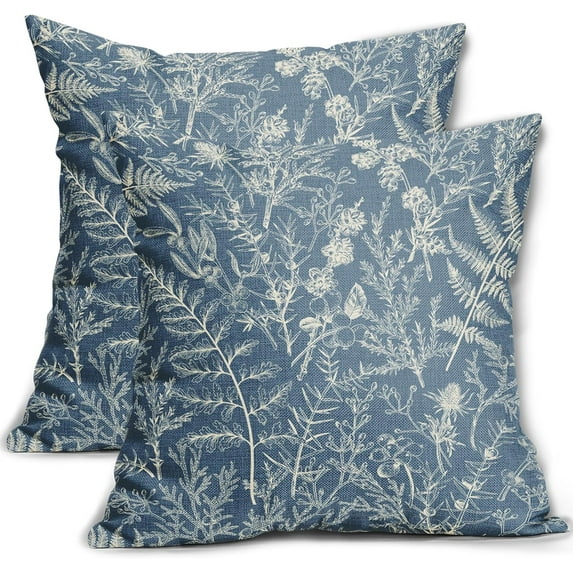 Light Blue Pillow Covers 20x20 Set of 2 Vintage Floral Botanical Print Spring Flower Plant Pattern Decorative Throw Pillow Cases Outdoor Farmhouse Decor for Home Sofa Couch Bed