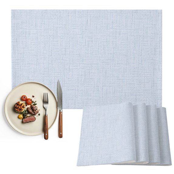 Light Blue Placemats Set of 4, Rustic Farmhouse Solid Color Washable Wipeable Table Mats for Dining Tables, Indoor Outdoor Kitchen Place Mats for Holiday Party Table Decor