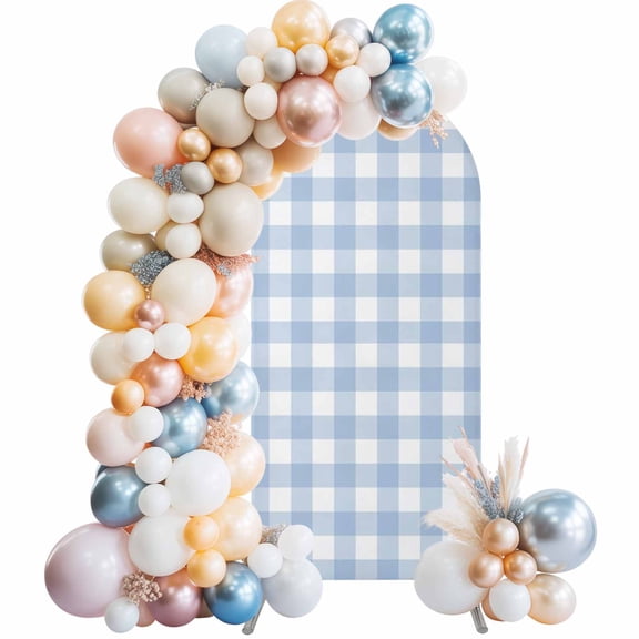 Light Blue Plaid Arch Backdrop Cover, Spandex Fitted Wedding Arch Cover, Modern Minimalist Country Round Top Stand Covers for Birthday Ceremony Bridal Shower Party Decor 6x2.6 Ft