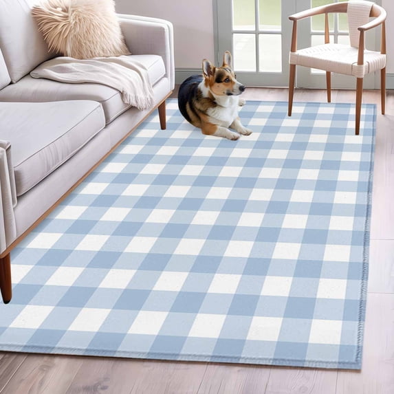 Light Blue Plaid Area Rug 3x5 Washable Rug Non Slip Modern Minimalist Country Large Area Rug Indoor Floor Carpet for Entryway Bedroom Kitchen Living Room Home Office Dining Room Nursery