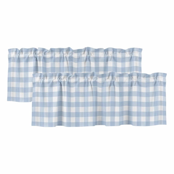 Light Blue Plaid Curtain Valances for Windows, Kitchen Valance Window Treatments Panel 2 Pack, Modern Minimalist Country Rod Pocket Short Curtains for Bathroom Bedroom 60 x 18 Inch