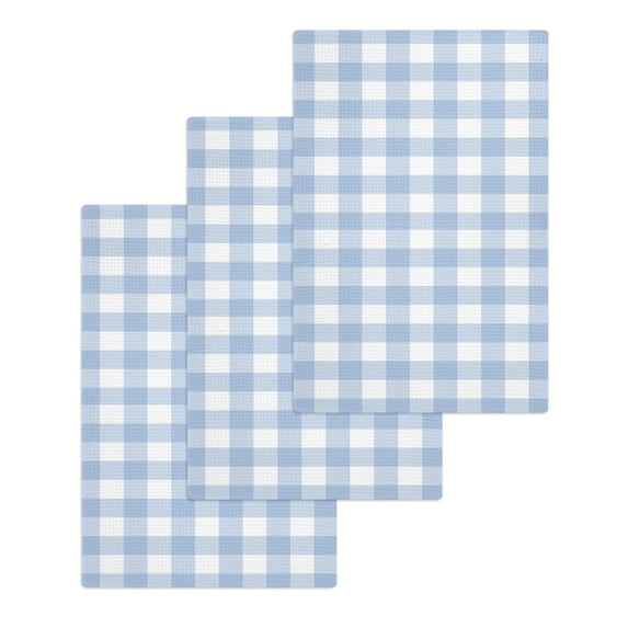 Light Blue Plaid Kitchen Dish Towels for Drying Dishes Set of 3, Modern Minimalist Country Waffle Weave Microfiber Hand Tea Bathroom Towels Quick Dry & Absorbent Towel 15.7x23.6