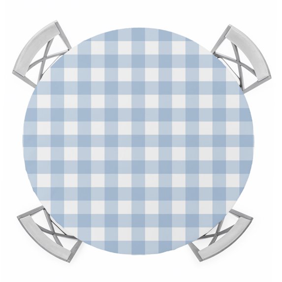 Light Blue Plaid Round Tablecloth for 36-44 Inch Tables, Fitted Table Cover with Elastic Edge, Modern Minimalist Country Waterproof Outdoor Table Cloth Protector for Patio Garden Dinner Picnic
