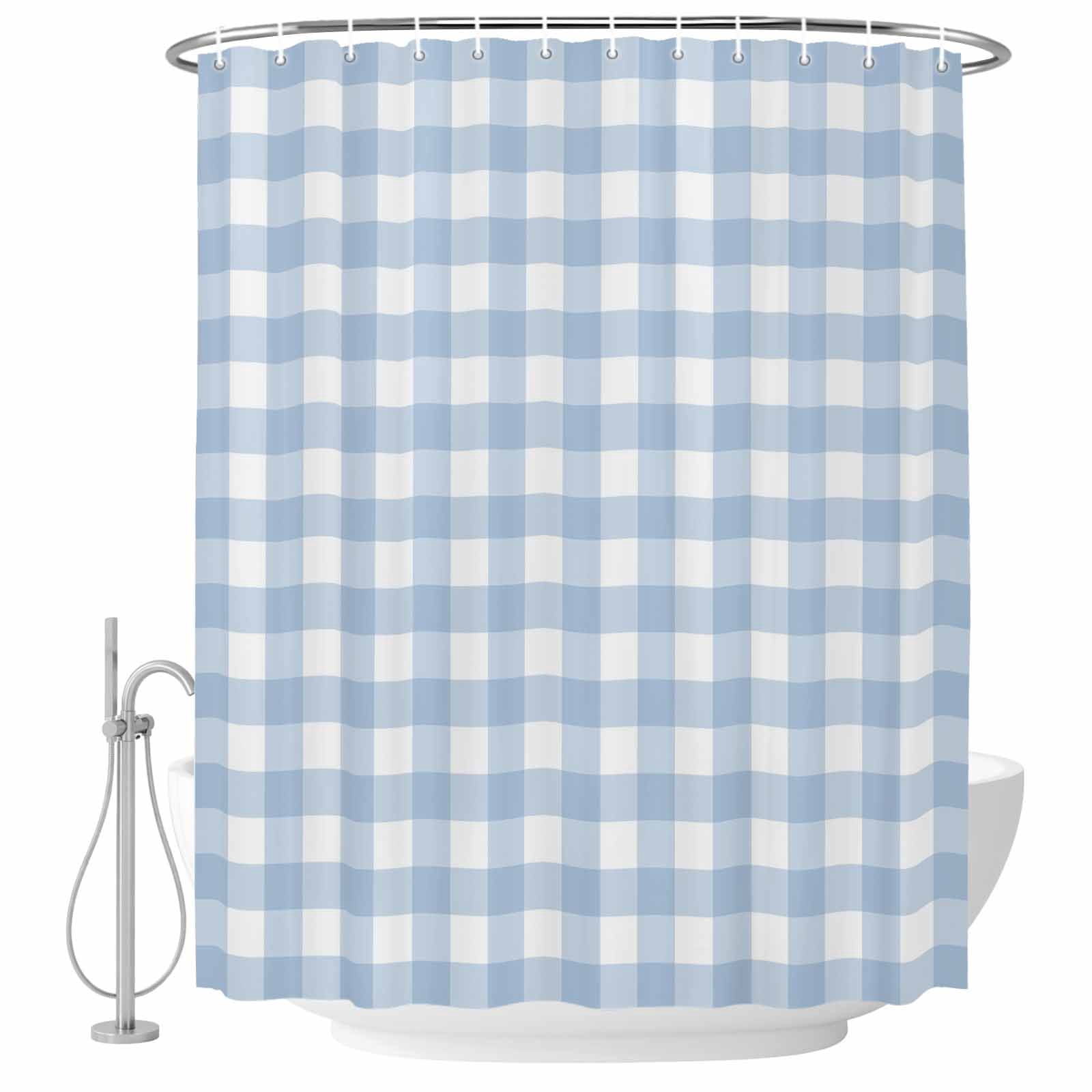 Light Blue Plaid Shower Curtain, Waterproof Shower Curtains for Bathroom, Modern Minimalist Country Washable Fabric Bathtub Curtain Set Bath Decor with 12 Hooks Extra Long 72"x96"