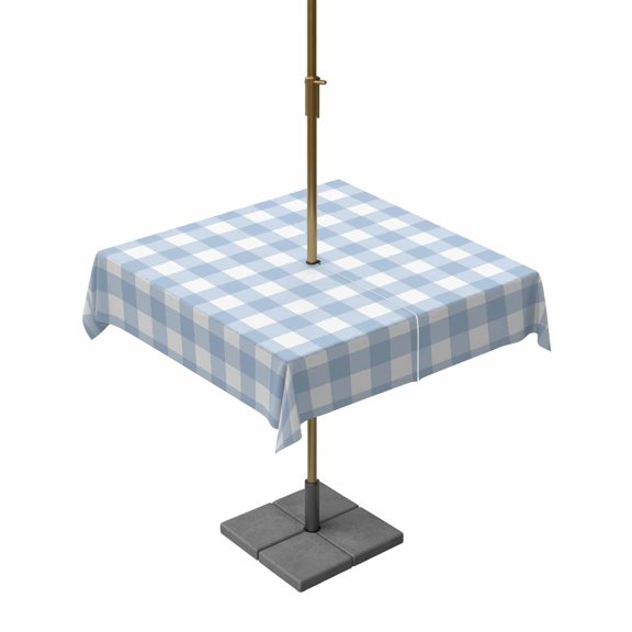 Light Blue Plaid Table Cloth Rectangle Outdoor Tablecloth, Modern Minimalist Country Waterproof Wrinkleproof Table Cover with Umbrella Hole and Zipper for Party/Dining/Patio/Wedding 52x70 Inch