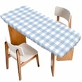 thumbnail image 1 of Light Blue Plaid Table Cloths for 8 Foot Rectangle Tables, Modern Minimalist Country Patio Waterproof Elastic Fitted Tablecloths, Washable Rectangular Table Cover for Camping, 1 of 8