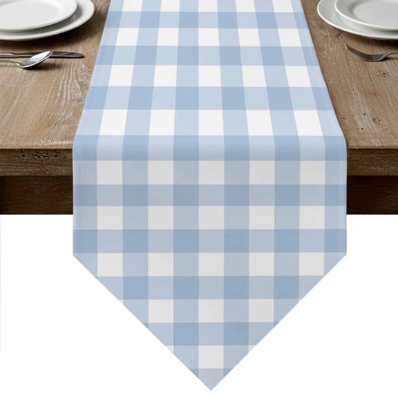 Light Blue Plaid Table Runner Linen Burlap Table Runner 72 Inches Long Modern Minimalist Country Dresser Scarves for Kitchen Island Coffee Dining Room Party Wedding Banquet Holiday Decoration 13"x72"