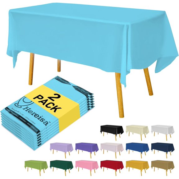 Light Blue Plastic Tablecloths 2 Pack Disposable Table Covers 54 x 108 Inch Baby Party Tablecovers PEVA Sky Blue Table Cloths for BBQ Picnic Birthday Wedding Parties 8 ft Rectangle Table Use
