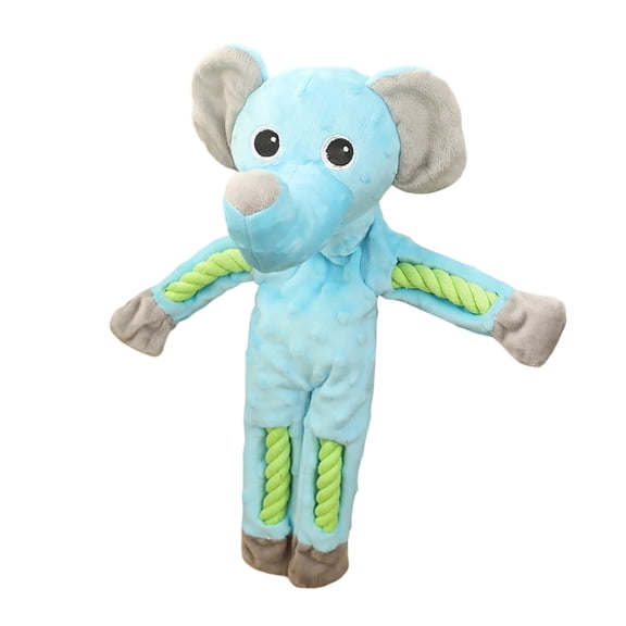 Light Blue Plush Dog Toy Elephant Shape with Built-in Cotton Rope for Interactive Chewing Play