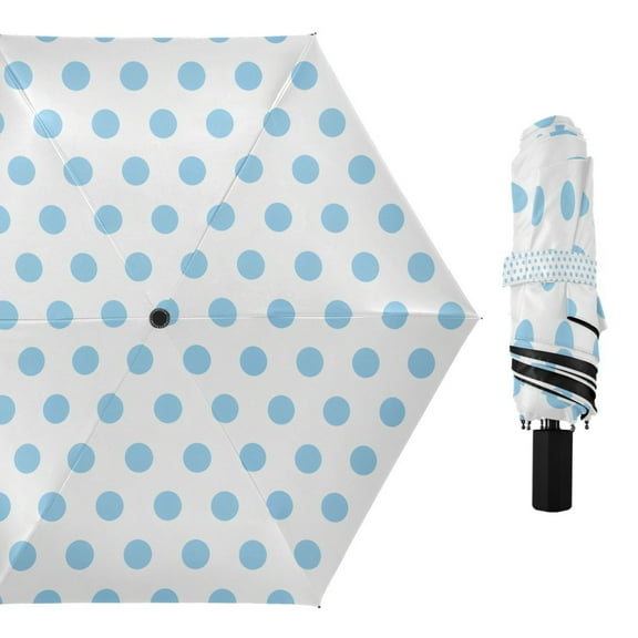 Light Blue Polka Dot Compact Sun Umbrella Windproof Travel Umbrellas for Rain Strong Portable UV Protection