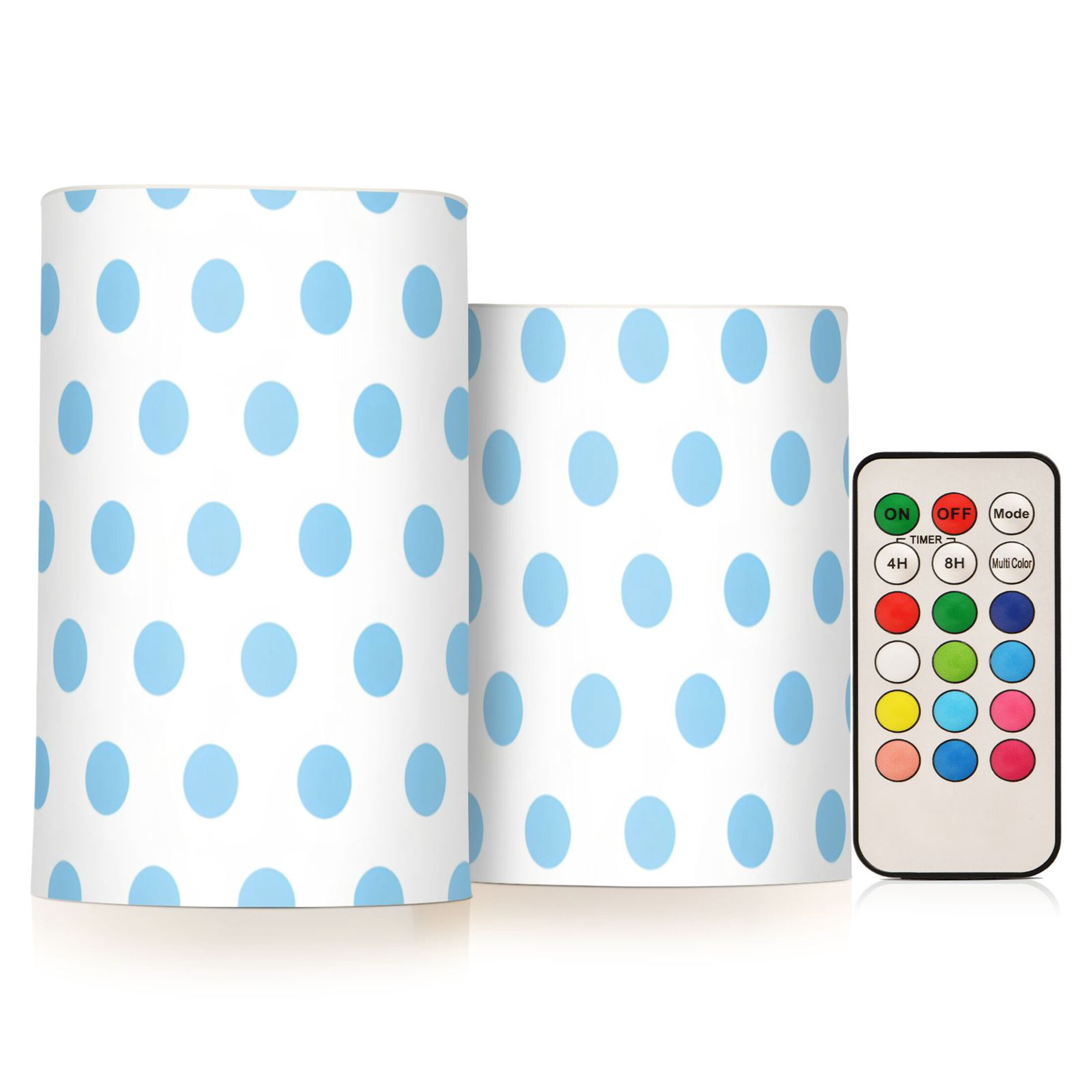 Light Blue Polka Dot Flickering Flameless LED Candles set of 2 Battery Operated 18-Key Remotes Timer Halloween Fall Decor D3''xH4''5''