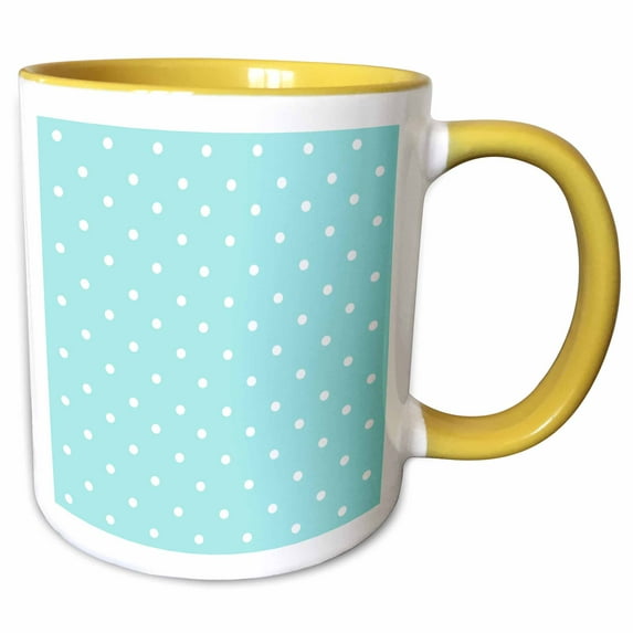 3drose, Light Blue Polka Dot Pattern - Little White Dots on Pastel Blue - Classic Small Spots - Dotty Spotty, 11oz Two-tone Yellow Mug