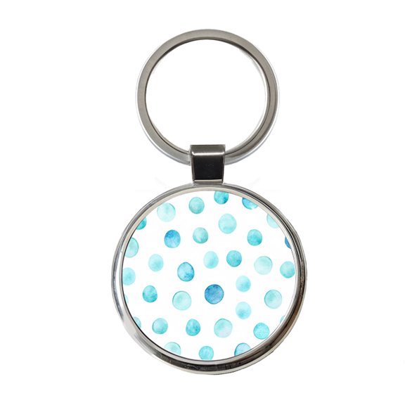 Light Blue Polka Dots White Metal Round Keychain