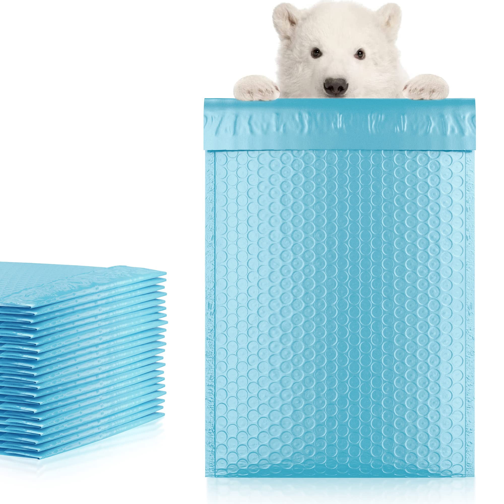 Light Blue Poly Bubble Mailers Self Seal, 7.25 x 11 Inch. 25 Pack Bubble Packaging Envelopes for Shipping. Durable Sealed Mailing Envelopes Bubble Padded. Waterproof Bubble Bags for Shipping