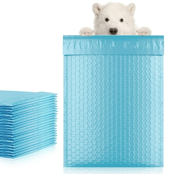 Light Blue Poly Bubble Mailers, Padded Self Seal Envelopes, 25 Count, 9.5 x 13.5 in