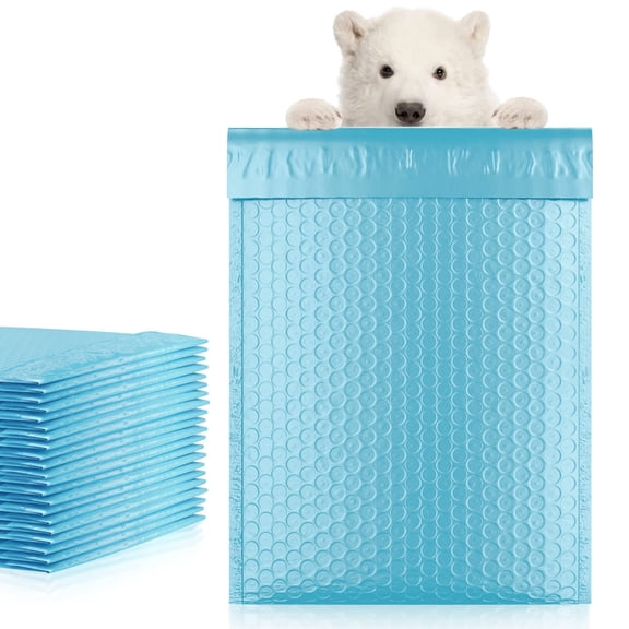 Light Blue Poly Bubble Mailers Self Seal 9.5x13.5 Inch, 100 Pack Padded Shipping Envelopes, Durable Waterproof Bubble Bags for Mailing, Small Business Packaging, Fragile Item Protection
