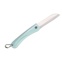 Light Blue Portable Ceramic Folding Fruit Knife With Chain For Travel Camping Kitchen Use Mini Pocket Knife Light Blue
