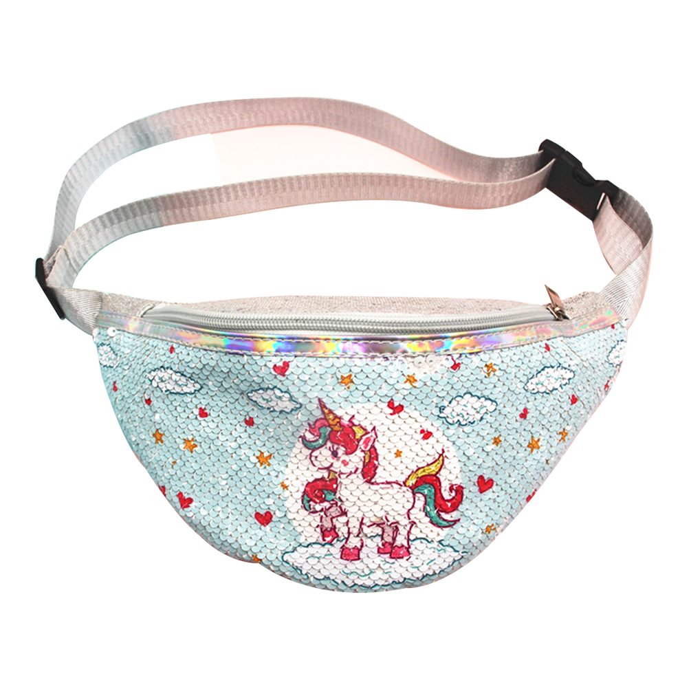 Light Blue Portable Sequin Waist Bag Fashion Stylish Casual Chest Bag