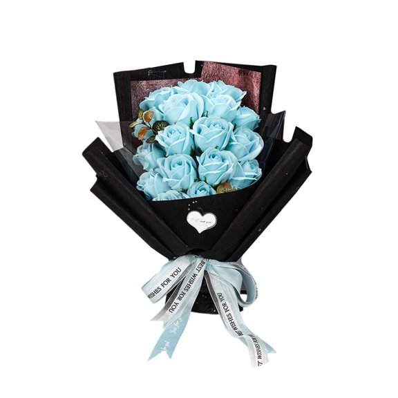 SomWiBe 7.9 in Artificial Blue Rose Wedding Bouquet 18 Count
