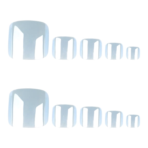 Light Blue Press on Toenails with Solid Color, Medium Square Glossy Glitter Pedicure Nails, 24 Count