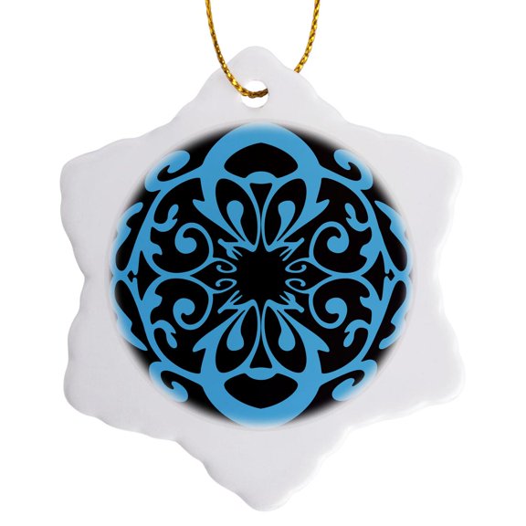 3drose, Light Blue Pretty Design, 3 inch Snowflake Porcelain Ornament