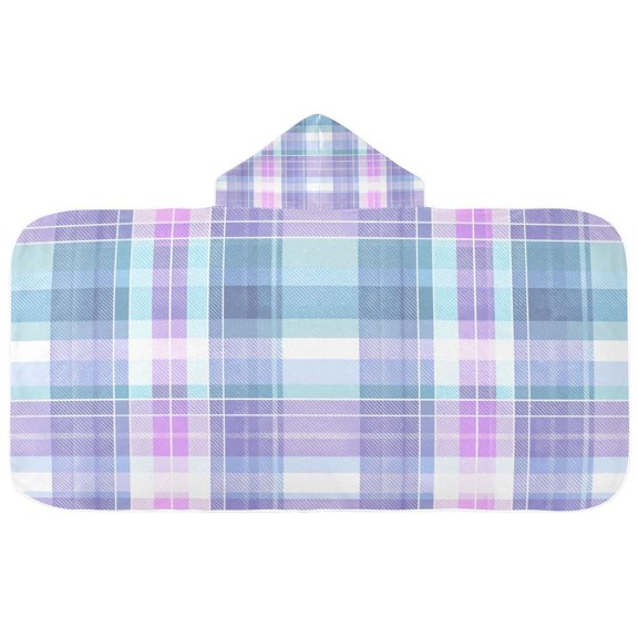 Light Blue Purple Colored Checkered Pattern Kids' Hooded Towel Wrap Bath Towels Bath Cape Bathrobe Unisex 50" x 23.5"