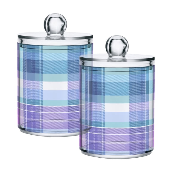 Light Blue Purple Colored Checkered Pattern Translucent Plastic Cans Storage Canisters with Lid Set of 2