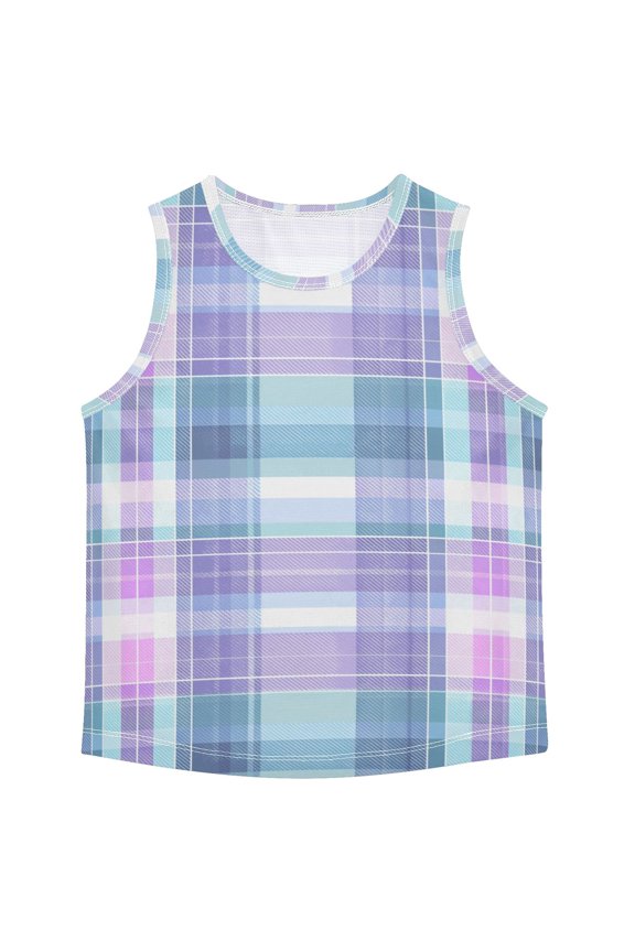 Light Blue Purple Colored Checkered Pattern Vest Undershirt Tank Top Sleeveless Quick Dry 6Y