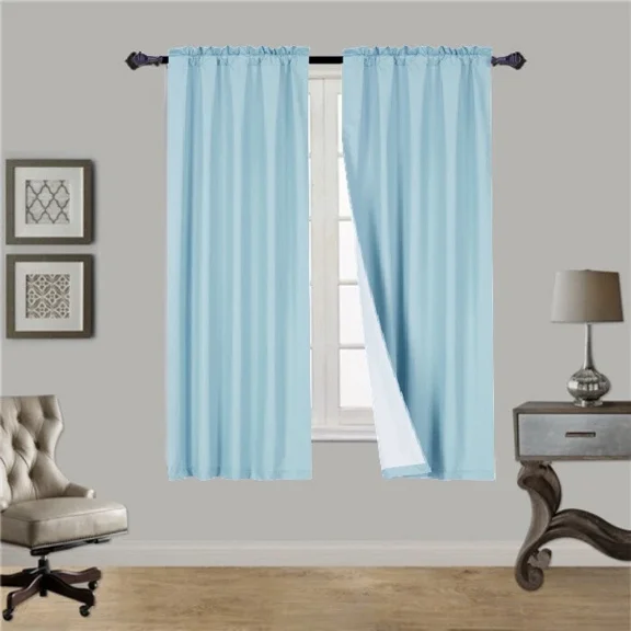 Light Blue R64 1 panel solid lined foam backing blackout window curtain treatment drape rod pocket matte smooth fabric 37"wide x63"long