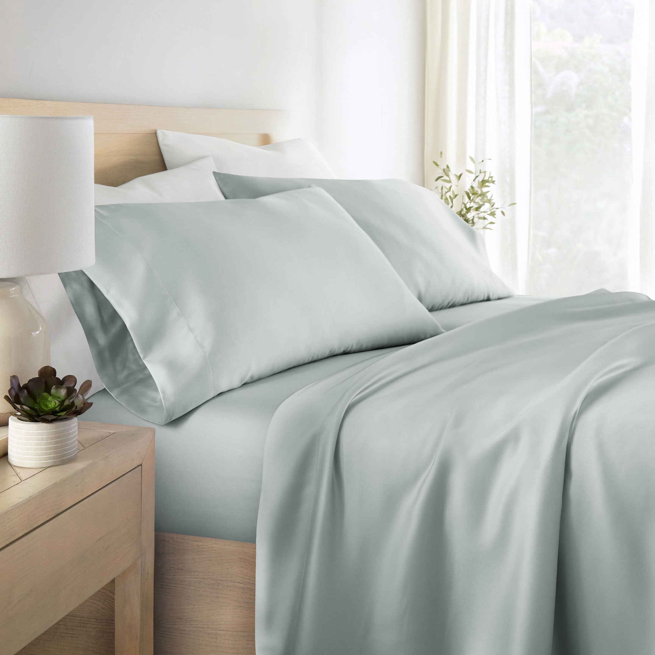 Noble Linens Rayon from Bamboo 4 Piece Luxury Bed Sheet Set, Light Blue, Twin