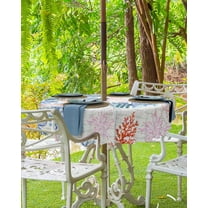 Light Blue Red Coastal Outdoor Tablecloth - 60 Inch Round Dining Table Cover, Ocean Nautical Anchor Beach Coral Waterproof Outdoor Table Cloth with Umbrella Hole & Zipper for Picnic/Patio