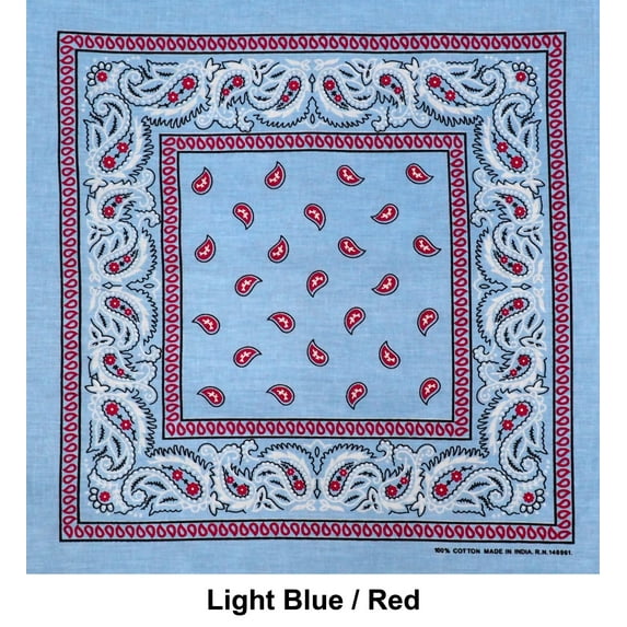 Light Blue / Red Paisley Design Print Cotton Bandana (22 inches x 22 inches)