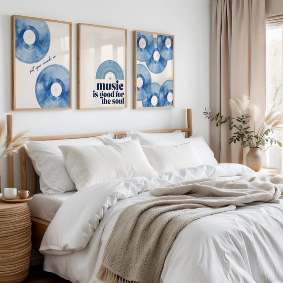 Light Blue Retro Vinyl Music Prints, Wall Art Set Of 3 - Walmart.com