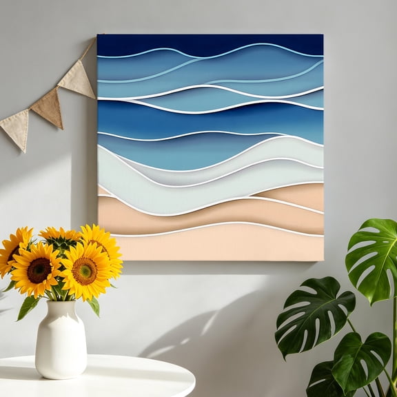 Light Blue Ripple Canvas Wall Art, Light Blue Gradient Framed Canvas Wall Decor Picture Print Artwork Decorations for Living Room Office Ready to Hang 8" x 8"