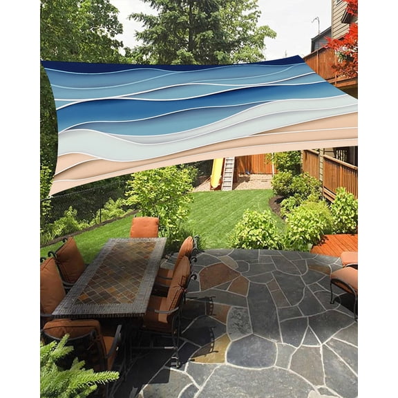 Light Blue Ripple Sun Shade Sail 12'X16' Light Blue Gradient UV Block Outdoor Sail Shades Breathable Waterproof Rectangular Sunshade for Patio Garden Pool Pergola Porch