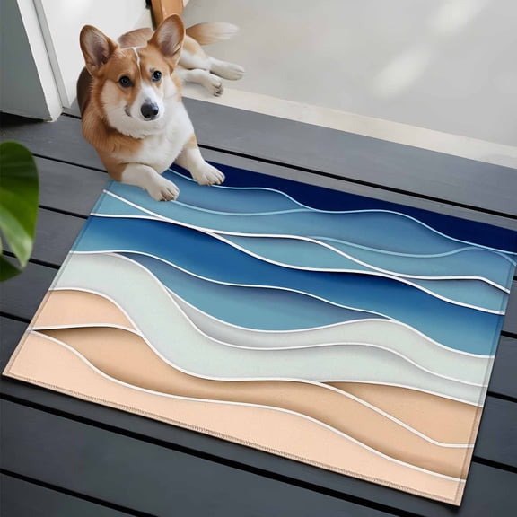 Light Blue Ripple Washable Area Rug 2x3 Light Blue Gradient Abstract Line Low-Profile Area Rugs with Non Slip Backing Indoor Floor Carpet for Entrance Living Room Bedroom Home Office