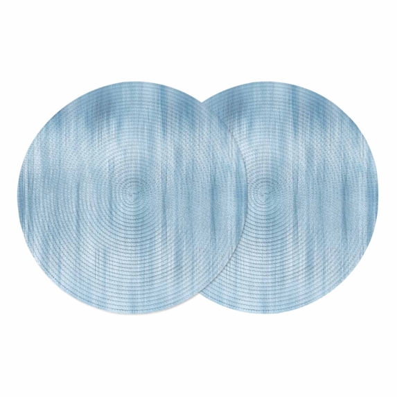 Light Blue Round 13 Inch Placemats Set of 2, Modern Abstract Art Ombre Striped HeatResistant Non Slip Place Mats for Dining Table, Wipeable Braided Kitchen Table Mats for Housewarming