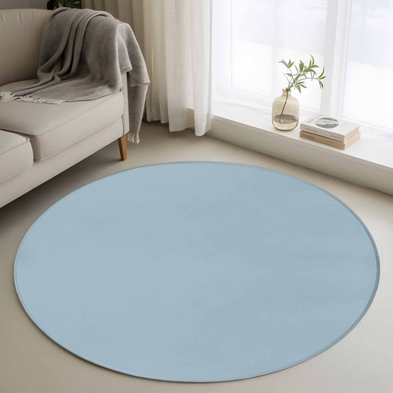 Light Blue Round Rugs 4ft, Farmhouse Solid Blue Color Modern Art Non Slip Washable Rug Runner, Low Pile Indoor Floor Carpet Mat Bathroom Rugs for Living Room, Bedroom, Kids Room