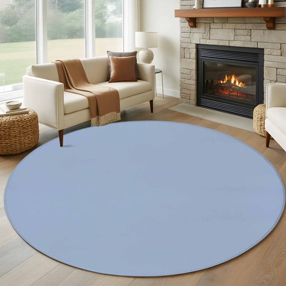 Light Blue Round Rugs for Living Room 5ft Solid Color Non Slip Circle Rug Washable Low-Profile Indoor Carpet for Bedroom, Dining Room, Bathroom