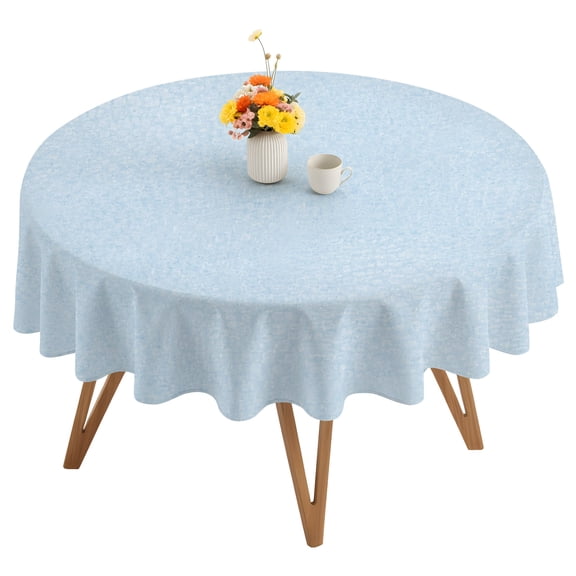 Light Blue Round Tablecloth 54 inches Natural Solid Color Organic Mottling Texture Waterproof Oil-Proof Table Cloth Round Table Cover for Holiday Party Picnic Dinner Decor Indoor and Outdoor Use
