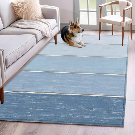 Light Blue Rustic Wooden Plank Non-Slip Non-Shedding Floor Mat, Coastal ...